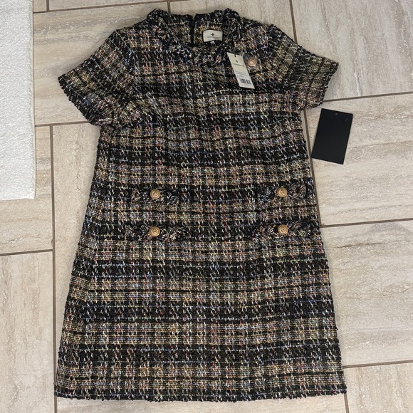 Tuckernuck Dresses & Skirts - NWT Tuckernuck Jackie Dress Tweed Shimmer Short Sleeve Sz M Gold and Gray